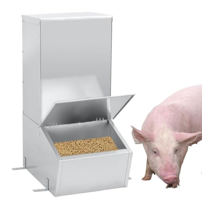 1.5 Bushel Hog Feeder, Automatic Single Door Pig Trough with Heavy Duty Galvanized Steel, Multipurpose Livestock Feeder for Supplemental Feeding and Outdoor Use (Single Door)