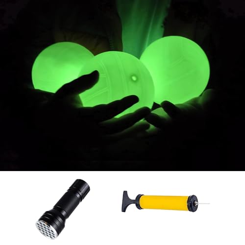Spike Replacement Balls, Roundnet Game Extra Balls, Glow in The Dark Ball, Lawn Beach Water Pool, Yard Pong Bucket Toss Game Ball - Play at Night, Light Up for 20-30 Minutes - style: 3x Glow Balls with Pump & UV Flashlight