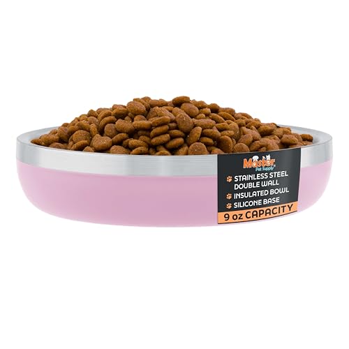 Master Pet Supply Stainless Steel Cat Bowls - 9 oz Heavy Duty - Hyper Pink, Double Wall Extra-Thick Insulated, Non-Slip Pet Water Bowl for Cats & Pets, Anti Rust Metal, Dishwasher Safe - color: Hyper Pink