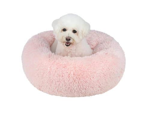 Best Pet Supplies Round Calming Dog Bed for Small, Medium & Large Dogs, Plush Donut Cuddler Pet Bed w/Raised Rim for Head, Neck Support, Anti-Slip Bottom Washable Bed - Pink, 27 x 27 x 7.5 - color: Pink, size: 27" x 27" x 7.5"