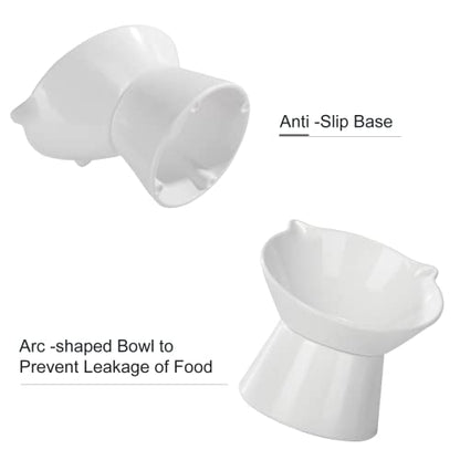 Detachable Elevated Cat Bowls, 15° Tilted Raised Cat Food Bowl Anti-Vomiting, Whisker Friendly, Adjustable Pet cat Dishes for Protecting Spine, Adult Kitten (White) - color: White
