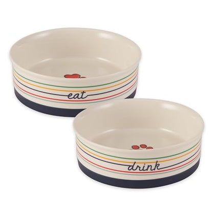 Bone Dry Ceramic Food Bowls, Non-Slip & Dishwasher Safe, Large Set, 7.5x2.4 Eat/Drink - color: Eat/Drink, size: Large Set, 7.5x2.4"