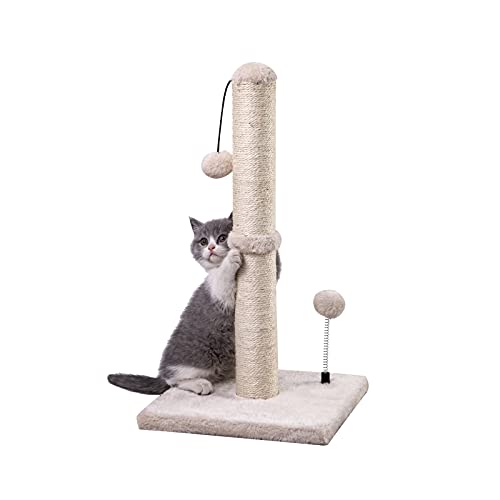 MECOOL Cat Scratching Post Premium Basics Kitten Scratcher Sisal Scratch Posts with Hanging Ball 22in for Kittens or Smaller Cats (22 inches for Kitten, Beige) - color: Beige, size: 22 inches for kitten