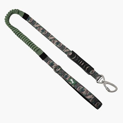 Dog Friendly Co. Bungee Dog Leash | Strain Free & Shock Resistant for Control | Neoprene Padded Handle, Heavy-Duty Carabiner Clip, and D-Ring | Green Camo, Size Regular - color: Green Camo, size: Regular