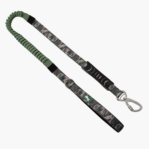 Dog Friendly Co. Bungee Dog Leash | Strain Free & Shock Resistant for Control | Neoprene Padded Handle, Heavy-Duty Carabiner Clip, and D-Ring | Green Camo, Size Regular - color: Green Camo, size: Regular