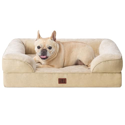 EHEYCIGA Orthopedic Dog Bed for Small Dogs, Waterproof Memory Foam Small Pet Beds with Sides, Non-Slip Bottom and Egg-Crate Foam Medium Dog Couch Bed with Washable Removable Cover, Graige - color: Graige, size: 24.0"l X 18.0"w X 6.0"th