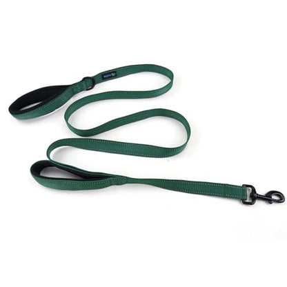 Wagtime Club Double Handle Dog Leash, 6ft Long Heavy Duty Dog Leash with Paded Traffic Handles for Extral Control and Training, Dual Handles Leads, Large Medium Small Dogs (Reflective Hunter Green) - color: Reflective Hunter Green
