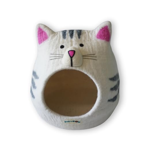 Premium Merino Wool Cat Cave Bed. Foldable, Eco-Friendly, Handmade Felt Kitten Bed and Covered Cat House (43x43cm). Hideaway Pod for Cats. Easy to Clean and Maintain. for Small to Large cat. - color: CatShape