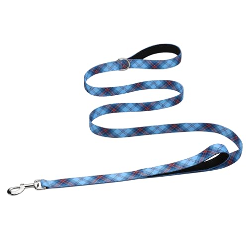 Hikiko Double Handle Dog Leash 4 Foot for Small Medium Large Dogs, Padded Traffic Handles Lead for Walking Training (Blue Plaid) - color: Blue Plaid, size: 1 in x 4 ft