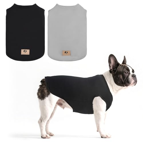 KOOLTAIL Boy Dog Clothes for Medium Dogs, 2 Pack Cotton Summer Dog T Shirts UV & Insect Protection for Outdoor Camping, Anti-Hair Loss Breathable Sleeveless Pet Vest Tank Tops Apparel, Black & Grey, M - color: Black & Grey, size: Medium(Chest 19", Back 14