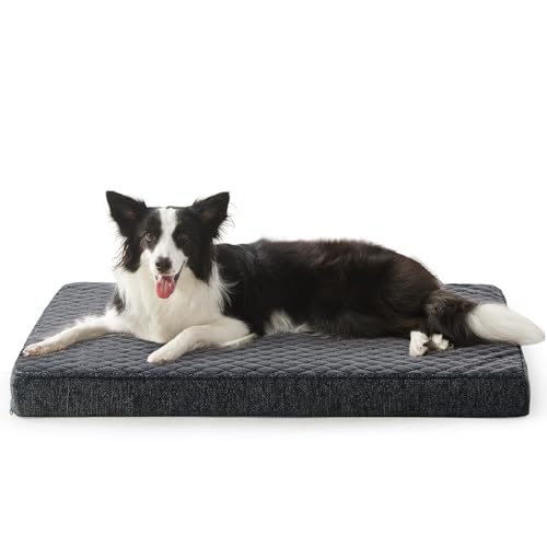 JOEJOY Orthopedic Dog Bed for Large Dogs, Washable Dog Crate Bed Large Sized with Removable Cover, Egg Memory Foam Big Pet Beds, Grey, 35"x22" - color: Grey, size: L(35"x22")