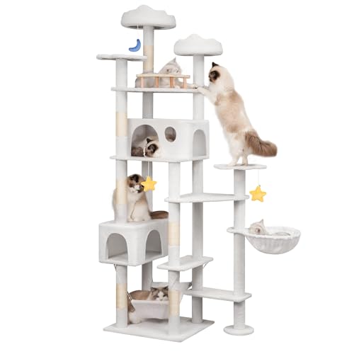 Meecal 79in Tall Cat Tower for Heavy Duty Big Cats, Large Cat Tree with Scratching Post, Plush Perches, Cozy Cat Condos & Hanging Hammocks for Maine Coon, White - color: White
