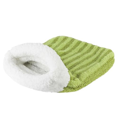 Cat Sleeping Bag Tunnel 360° Wrap Pet House Bed Warm Winter Sleeping Cuddler Cushion Hideaway Cave Plush Portable Soft Washable Room for Small Kitten Puppy Animals - color: Green