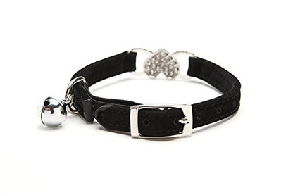 CHUKCHI Heart Bling Cat Collar with Safety Belt and Bell 8-11 Inches (Black) - color: Black