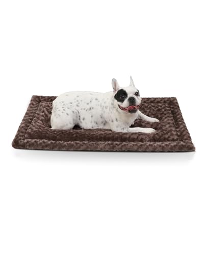 Washable Dog Bed Reversible Dog Beds for Crate Soft Fluffy Kennel Pad Anti-Slip Pet Sleeping Mat for Large Jumbo Medium Small Dogs (Brown, 36.00" x 23.00" x 1.50") - color: Brown, size: 36.00" x 23.00" x 1.50"