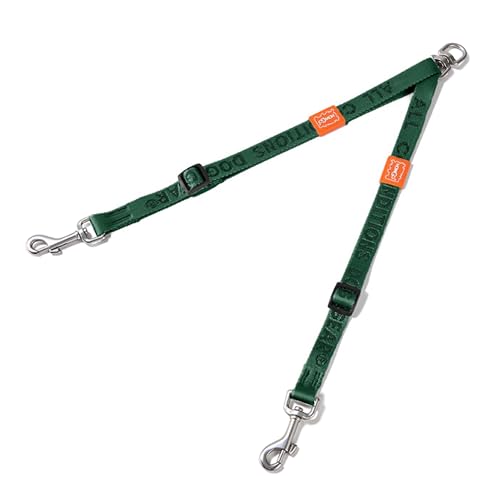Double Dog Leash, No Tangle 360° Swivel, Adjustable Two Padded Handles, Double Clip Dog Leash Coupler Splitter Breeds (Green, 4/5'' x 0.9 FT, Std) - color: Green, size: Std M/L
