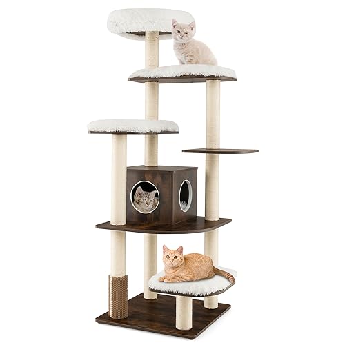 PETSITE Tall Cat Tree for Indoor Cats, 71 Inches Multi-Level Modern Cat Tower with Plush Perch, Cozy Condo, Platforms, Sisal Scratching Posts, EVA Massage Comb & Removable Cushions (Brown) - color: Brown