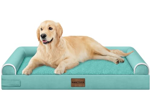 Large Dog Bed Orthopedic Washable: Beds Bolster XL Bed Medium Large Dogs Egg Crate Foam Couch Sofa Waterproof with Removable Cover - Aqua Blue - color: Aqua Blue, size: 36.0"L x 27.0"W x 6.5"Th