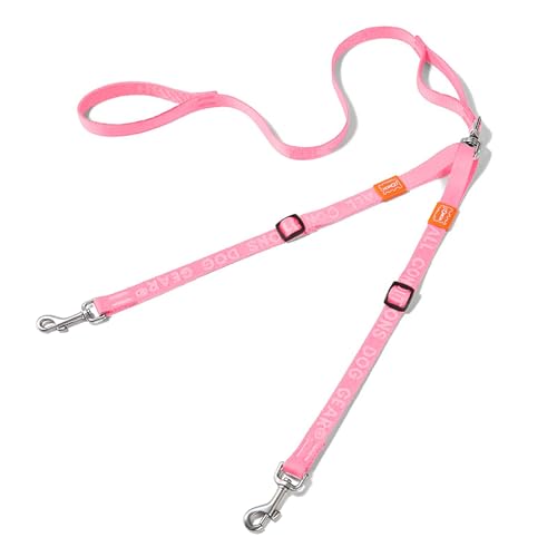 Double Dog Leash, No Tangle 360° Swivel, Adjustable Two Padded Handles, Double Clip Dog Leash Coupler Splitter Breeds (Pink, 4/5'' x 4.8 FT, Std) - color: Pink, size: Std M/L Handle