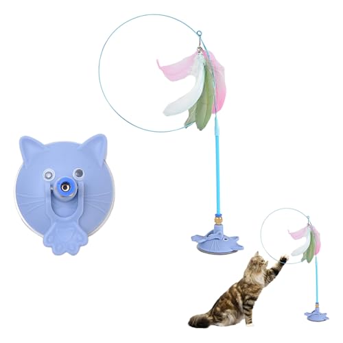 JEATHA Interactive Cat Teaser Wand Toy Detachable Feather Toy with Suction Cup Base for Hands-Free Fun Stimulating Chase Play for Cats Blue One Size - color: Blue