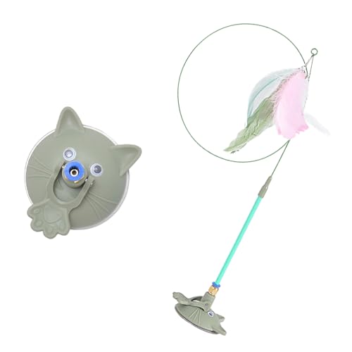 Pet Toy Kitten Teaser Wand Suction Cup Base Interactive Kitten Teaser Exercise and Entertainment for Active Felines Toy - color: Green