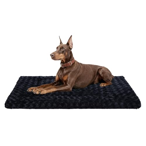 Washable Dog Bed Reversible Dog Beds for Crate Soft Fluffy Kennel Pad Anti-Slip Pet Sleeping Mat for Large Jumbo Medium Small Dogs (Black, 48.00" x 30.00" x 1.50") - color: Black, size: 48.00" x 30.00" x 1.50"