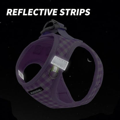 AIITLE Adjustable Dog Vest Harness Set – No-Pull Design, Plaid Print & Reflective Safety– Fits Poodles, Shih Tzus & Medium-Sized Dogs up to 38lbs (M, Purple) - color: Purple, size: M