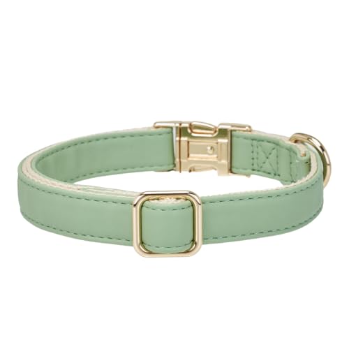 Soft Classic Leather Dog Collar Heavy Duty Padded Collars with Metal Buckle for Puppy Small Medium Dogs (Grass Green,S) - color: Grass Green, size: Small