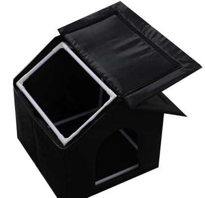 Cat Houses for Outdoor Cats Outdoor Houses for Feral Cats Cat House with Weatherproof Canvas Roof Stray Shelter (Cat House Black, Medium-Houses) - style: Medium cat houses
