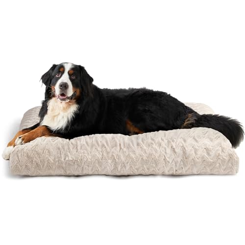 EHEYCIGA XXL Washable Dog Bed for Crate 47x29 Inch, Reversible Kennel Pad for Extra Large Dogs Weight Up to 100 lbs, Plush and Comfy Pet Sleeping Mat, Beige - color: Beige, size: 47" x 29"x 4"