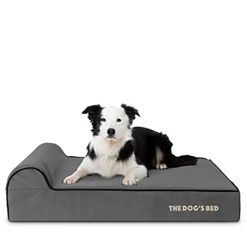 The Dog’s Bed Orthopedic Memory Foam Dog Bed with Headrest, Calming Surface – CertiPUR-Certified Foam, Oxford Fabric, Grey with Black Trim, Large, 6-Inch - color: Grey with Black Trim, size: Large (6" deep)