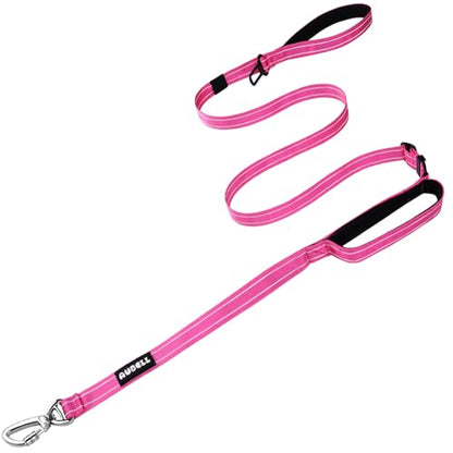 AUBELL Double Handle Tactical Dog Leash Heavy Duty for Small and Medium Large Dogs,Reflective Adjustable Nylon Leash that Pull with Car Seatbelt for Training,4.5-6FT,Pink - color: No bungee-Pink(4.5-6FT)