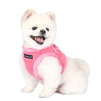 Puppia Terry Vest Dog Harness Step-in Winter Suede Warm No Choke No Pull Training Walking for Small and Medium Dog, Pink, Small - size: Small