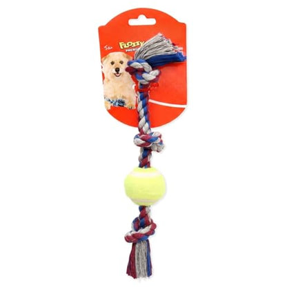 Flossy Chews Cottonblend 3 Knot Tug Rope Dog Toy with Mini Tennis Ball, Mini 11" - This Dog Chew Toy is A Great Way to Help Keep Your Dog’s Teeth Clean and Support Oral Health