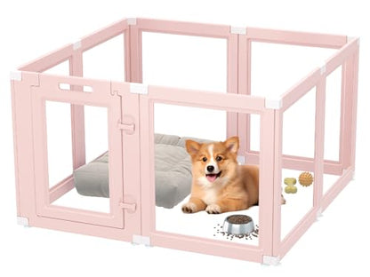 DIY Clear Acrylic Dog Playpen Indoor, Transparent Easy Cleansing Puppy Fence with Suction Cup, Easy-Assemble Indoor Whelping Crate for Small Puppies (23.6" H, 8PCS), Pink - color: Pink, style: 8PCS