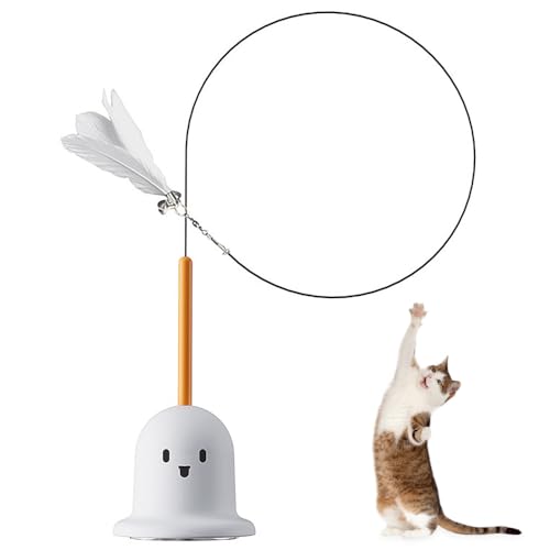 BDKMMS Cat Teaser Toy, Ghost Wand Teaser with Suction Base, Cats Interactive Toys with Bell for Indoor Cat, Sticks to Window Glass Tile - color: White