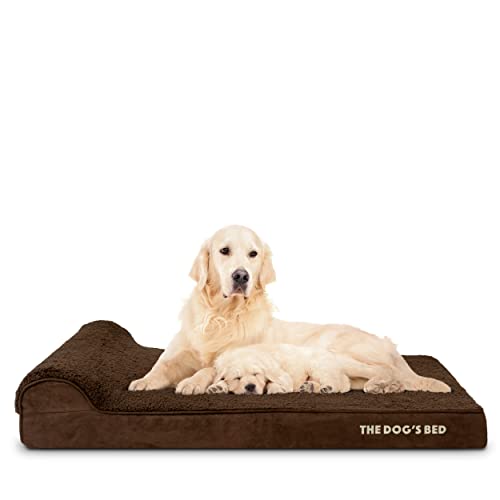 The Dog’s Bed Orthopedic Memory Foam Dog Bed with Headrest, Calming Surface – CertiPUR-Certified Foam, Plush Fabric, Brown Plush, XL, 4-Inch - color: Brown Plush, size: XL (4" deep)