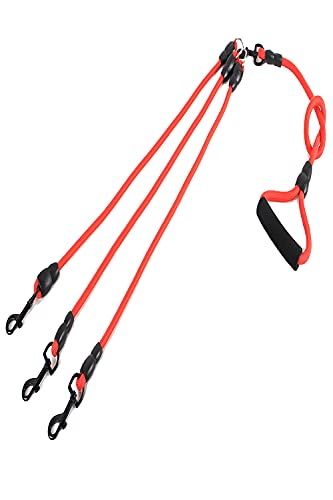 3 in 1 Durable Nylon Dog Leash with Padded Handle, 360° Swivel Multiple Dog Leash No Tangle, Lead for Medium Large Dogs, Walking & Training Double Dogs Leash Red - color: Red
