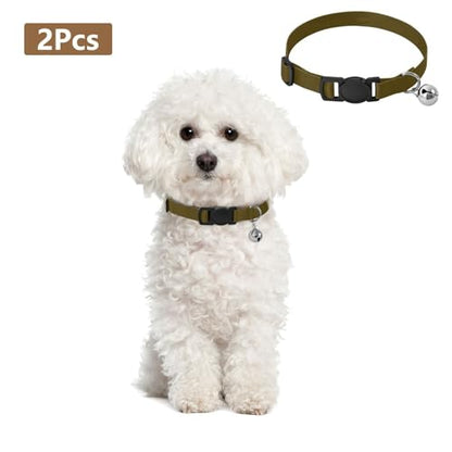 Coffee Adjustable Pet Collar, 2 Pack Bell Collar for Small Dogs - color: Coffee