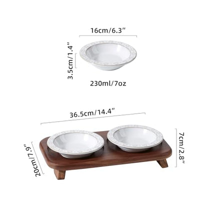 Havniva Cat Food Bowl, 6.1" Raised Cat Bowls with Acacia Wood Stand, Elevated Cat Dishes Ceramic Pet Food & Water Bowl Set, Extra Wide Whisker Friendly Elegant Pet Dish for Kitten, Cats, Puppy - color: 2 Dishes+Stand- Arctic White