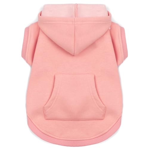 Dog Hoodie - Fleece Warm Sweater with Pocket, Soft Clothes for Daily Wear, Basic Hooded Sweatshirts, Winter Coat Clothing, Comfort Tee Shirt Fit for All Breeds Pet - Pink - S - color: Pink, size: S-(2~7lb) | Chest(~13")