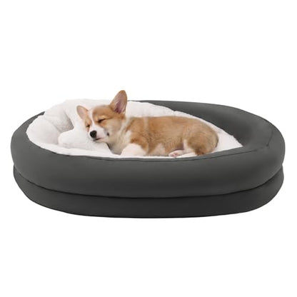 Small Dog Bed with Bolster, Small Dog Bed for Small Dogs, Dog Bed Washable with High-Density Foam Base, Washable Zippered Cover, Non-Slip Bottom, S - size: 31.5"L x 22.1"W x 5.9"Th