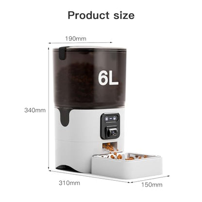 6L Automatic Cat Feeder with Camera, 1080P HD Camera Live Video, Night Vision 2-Way Audio, WiFi & App Remote Control, Programmable Pet Feeder, Smart Timed Dry Food Dispenser for Cat & Dog - size: Single Basin - 6L