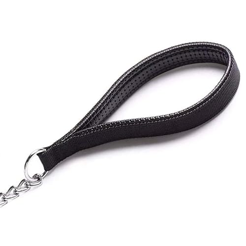 Chain Leash Metal Dog Leash Chrome Plated with Soft Padded Handle for Medium Dogs.(M, Black Handle) - color: Black, size: Medium