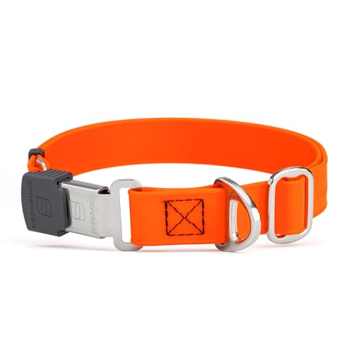Biothane Waterproof Durable Dog Collar with Herm Sprenger - Quick Release ClicLock Buckle - Fits Medium and Large Dogs - Made in USA (Hunter Orange, W 1" x L 15"-25") - color: Hunter Orange, size: W 1" x L 15"-25"