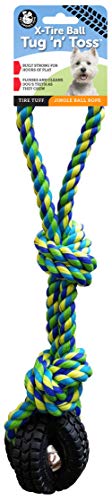 Pet Qwerks X-Tire Ball Dog Toys - Tug & Toss Interactive Chew Toy - Small - size: Small, style: Tug&Toss