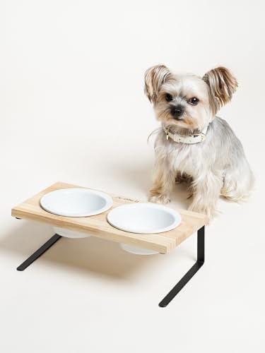 Elevated Dog Bowls, Raised Dog Bowl Stand with Two 5.1 inch Ceramic Bowls, Non-Slip Cat Food and Water Dish for Small and Medium Breed, White - color: White, size: 5.1inch