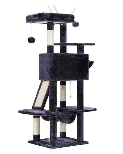 Hey-brother Cat Tree, 53 inch Cat Tower for Indoor Cats, Cat House with Padded Platform Bed, Toy Balls, Large Cozy Condo, Hammocks and Sisal Scratching Posts, Smoky Gray MPJ019-SG - color: Smoky Gray