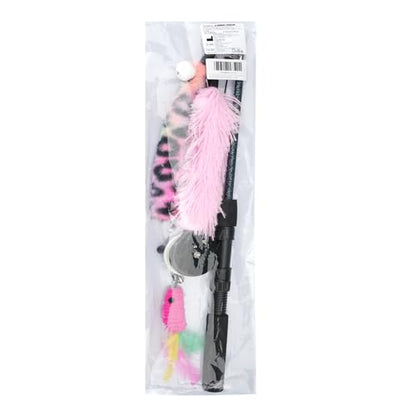 Pawaboo Cat Teaser Wand Toys, Cat Fishing Pole Toy with 3 Pack Feather Refills, 3-Section Retractable Kitten Feather Toys with Pulley, Indoor Cats Teaser Catcher Exerciser with Bell, Rose Red + Pink - color: Plush-Pink