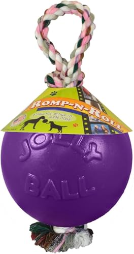 Jolly Pets Romp-n-Roll Rope and Ball Dog Toy, 4.5 Inches/Small, Purple, 4.5-Inch Romp-n-Roll, Purple - color: Purple, size: Small (4.5 in)